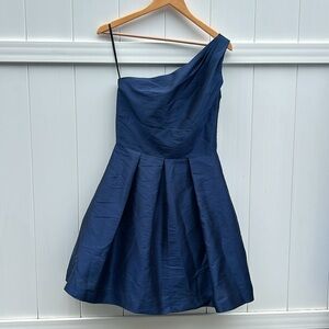 Alfred Sung Navy One Shoulder w/ POCKETS | Style 458 Formal Midnight | Size  6